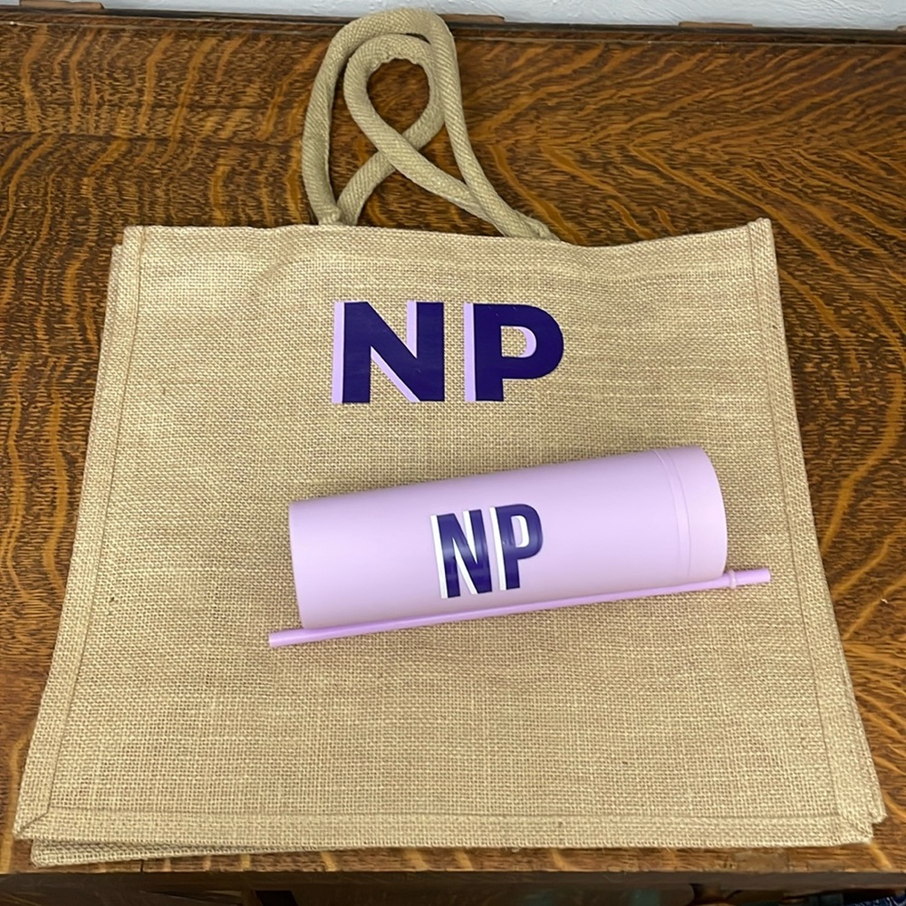 NP initials Monogram Jutte Carryall and Matte 16 oz. Tumbler Sprinkled With Pink